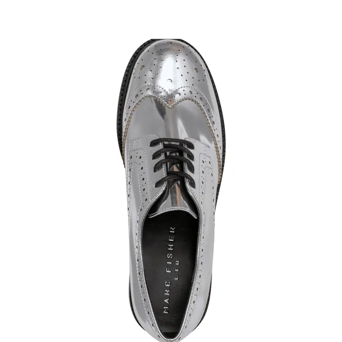 Marc Fisher Loafers and Flats Women Perrie LaceUp Oxford Silver Leather