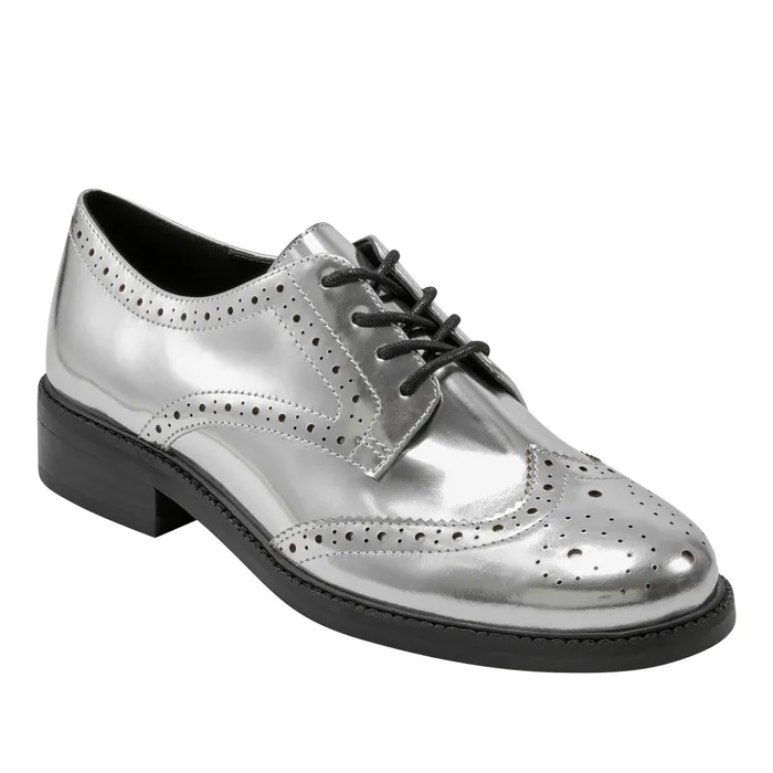 Marc Fisher Loafers and Flats Women Perrie LaceUp Oxford Silver Leather