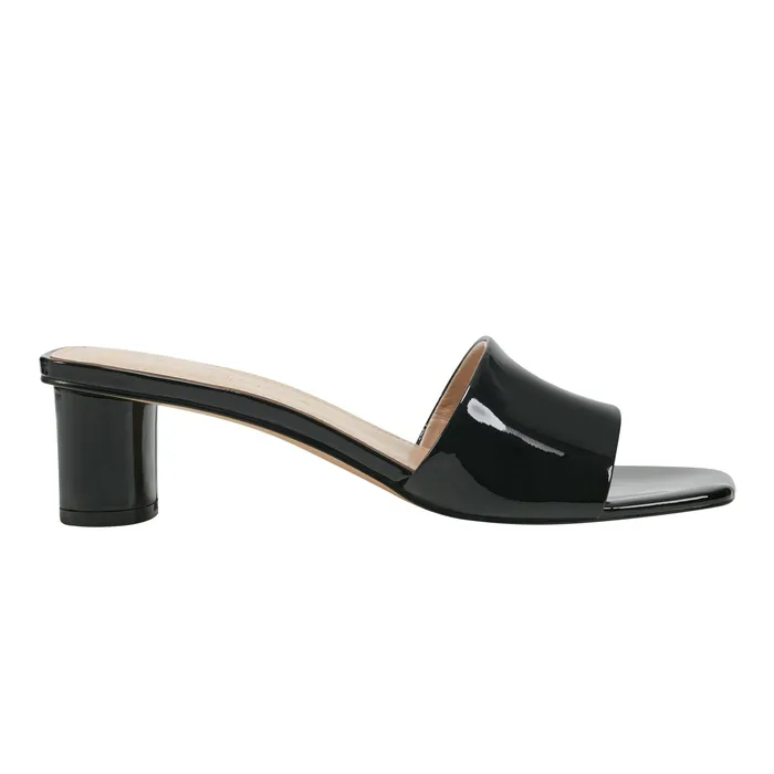 Marc Fisher Nemmie Heeled Slide Sandal Black Patent Leather Women Mules and Slides