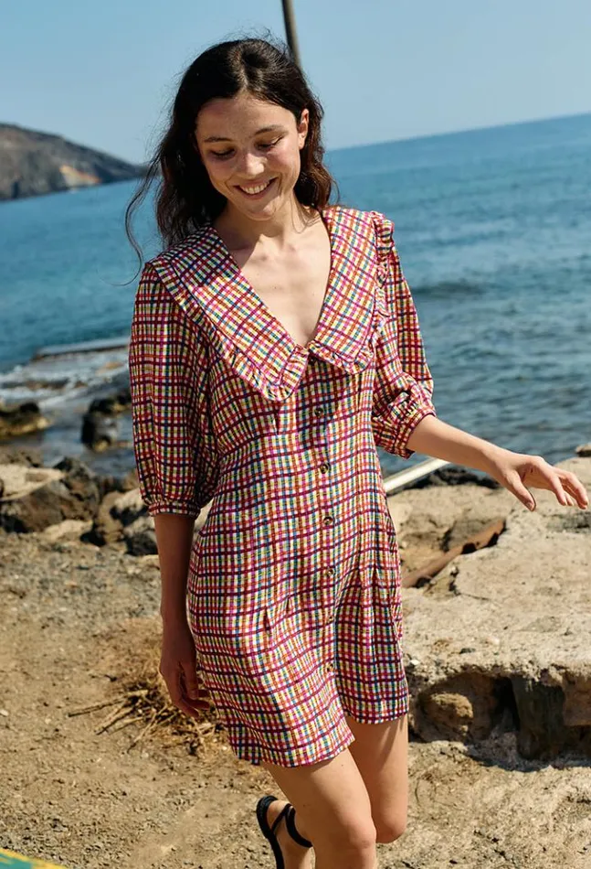 Mariana Plaid Linen Blend Mini Dress Women Ciao Lucia Mini Dresses