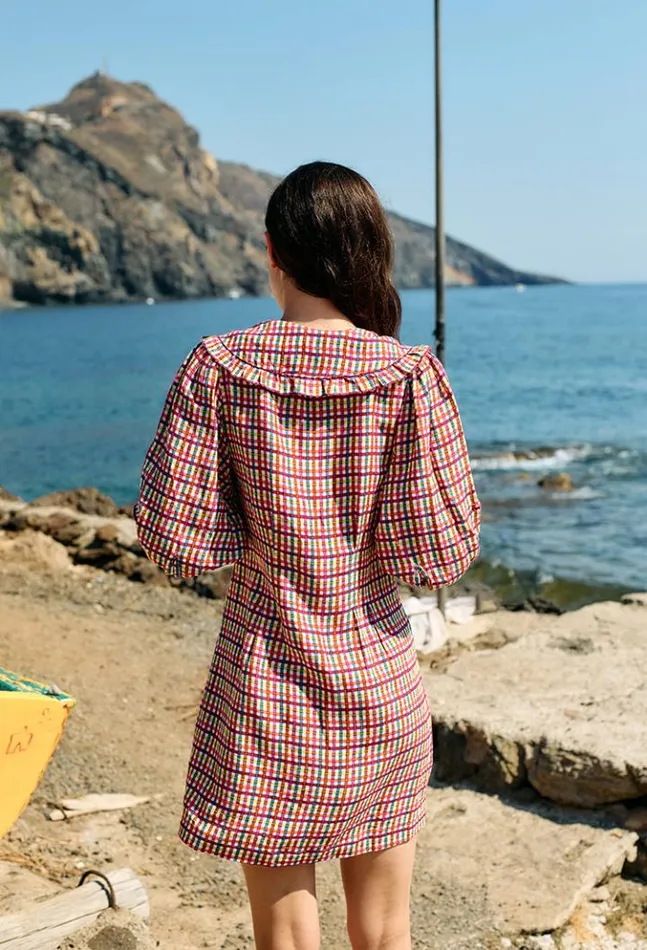 Mariana Plaid Linen Blend Mini Dress Women Ciao Lucia Mini Dresses