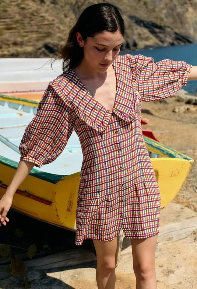 Mariana Plaid Linen Blend Mini Dress Women Ciao Lucia Mini Dresses