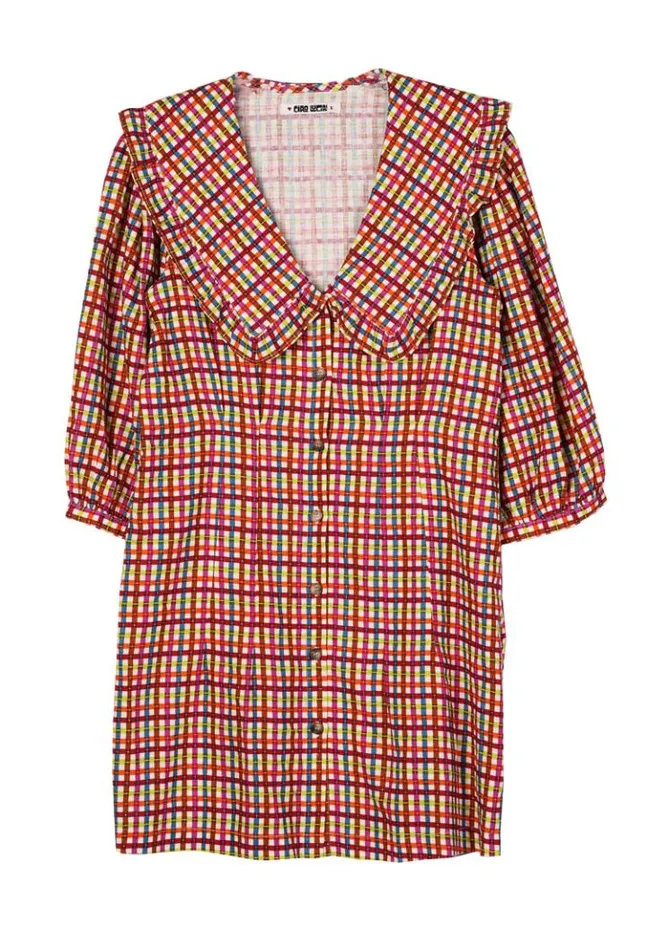 Mariana Plaid Linen Blend Mini Dress Women Ciao Lucia Mini Dresses