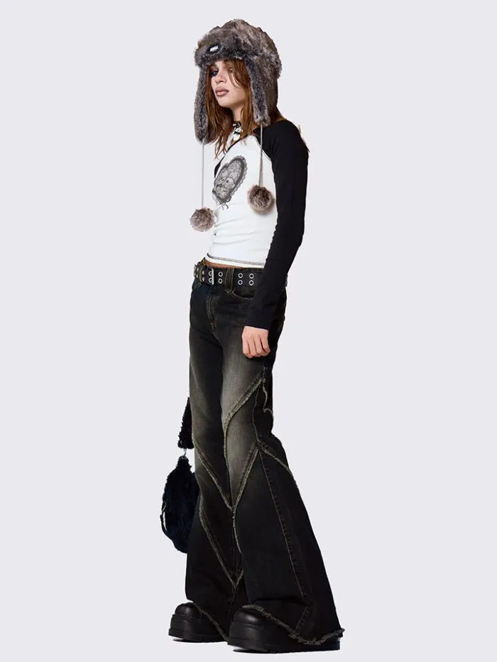 Marla Black Distressed Flare Jeans Women Minga London Bottoms