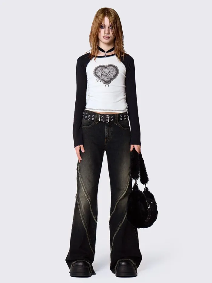 Marla Black Distressed Flare Jeans Women Minga London Bottoms
