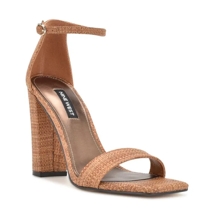 Marrie Ankle Strap Sandals Brown Raffia Women Nine West Heels