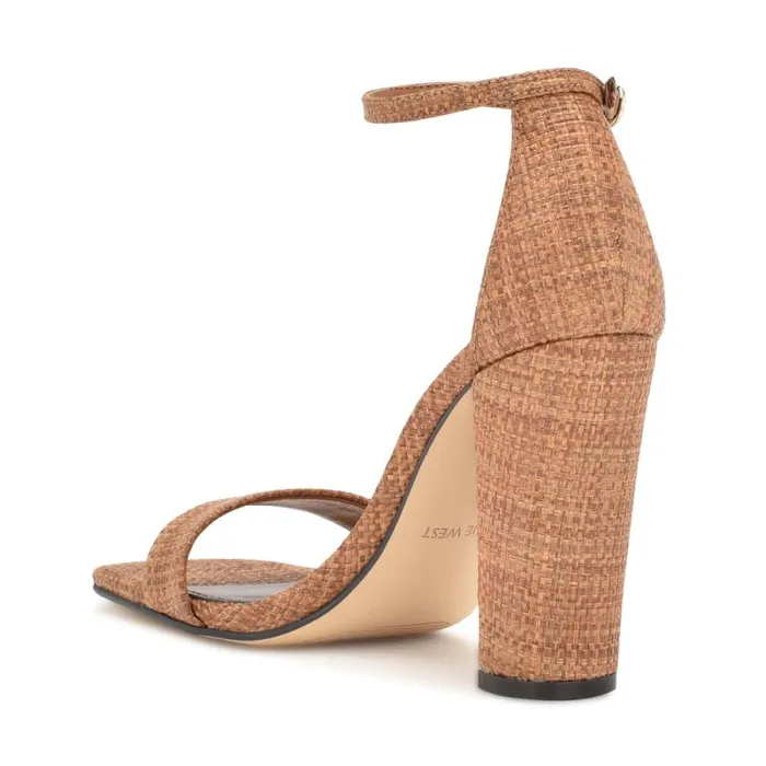 Marrie Ankle Strap Sandals Brown Raffia Women Nine West Heels