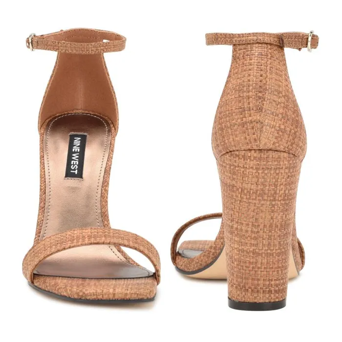Marrie Ankle Strap Sandals Brown Raffia Women Nine West Heels