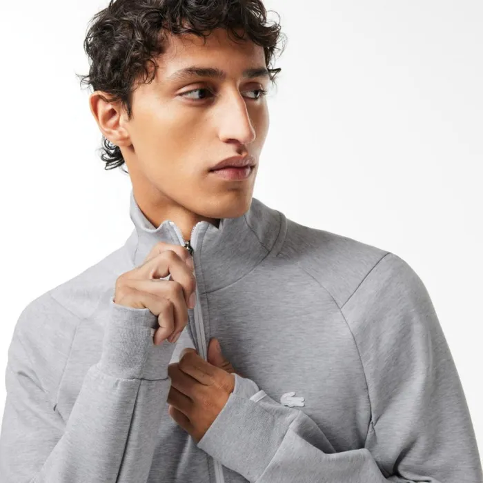 Matching Sets Men Lacoste Mens Cotton Blend ZipUp Sweatshirt Grey Chine Cca