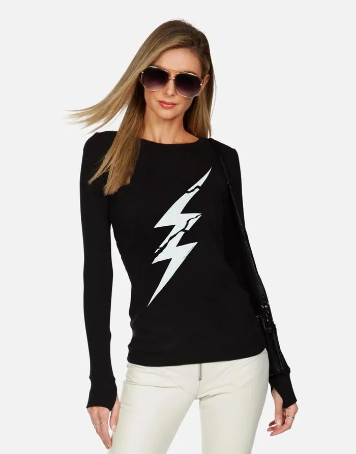 McKinley X Cracked Lightning Bolt Black Women Lauren Moshi Long Sleeve