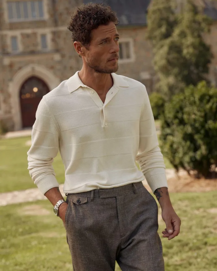 Men American Rugby Sweater Polo Tinted White Billy Reid Polos Tees and Henleys