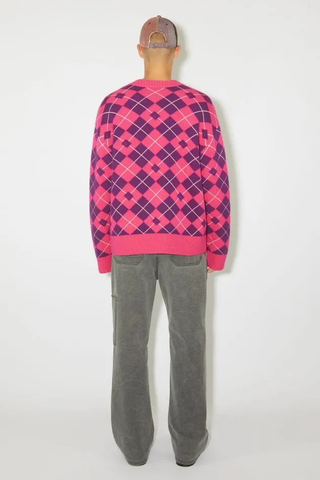 Men Argyle Jacquard Wool Jumper Bright Pinkmid Purple Acne Studios Knitwear