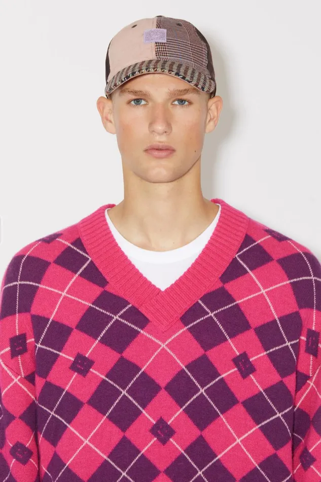 Men Argyle Jacquard Wool Jumper Bright Pinkmid Purple Acne Studios Knitwear