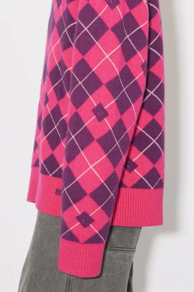 Men Argyle Jacquard Wool Jumper Bright Pinkmid Purple Acne Studios Knitwear