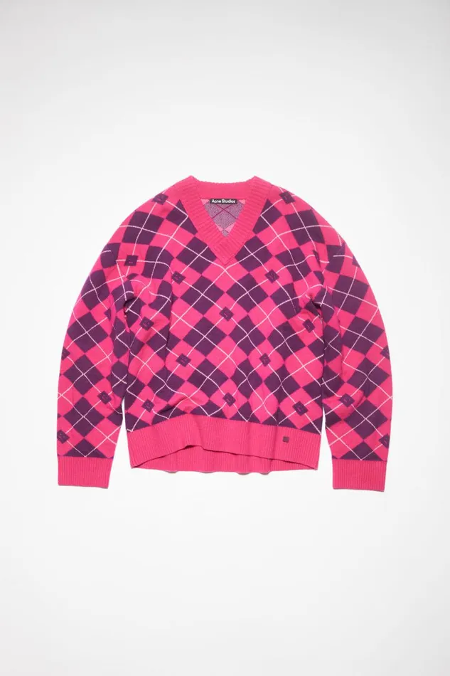 Men Argyle Jacquard Wool Jumper Bright Pinkmid Purple Acne Studios Knitwear