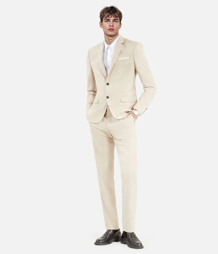 Men Blazers and Suits THE KOOPLES Beige Wool Suit Fitted Jacket