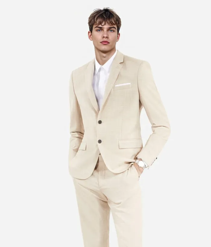 Men Blazers and Suits THE KOOPLES Beige Wool Suit Fitted Jacket