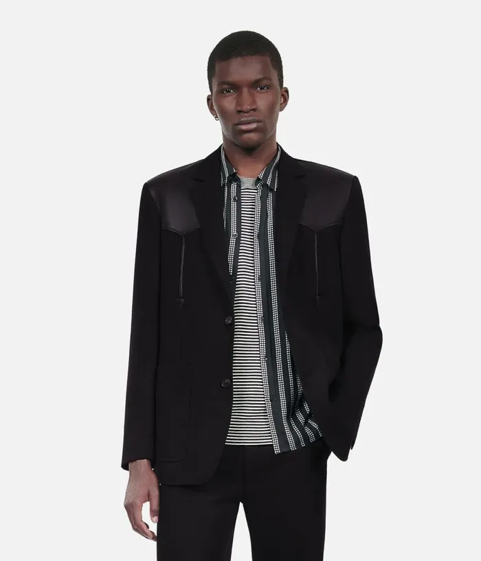 Men Blazers and Suits THE KOOPLES Black Wool Jacket With Lambskin Details