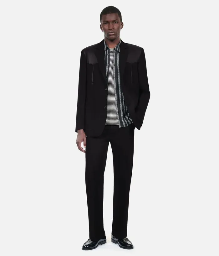 Men Blazers and Suits THE KOOPLES Black Wool Jacket With Lambskin Details Men Blazers and Suits THE KOOPLES Black Wool Jacket With Lambskin Details