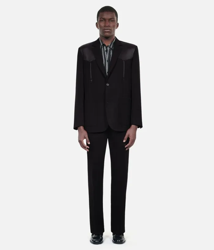 Men Blazers and Suits THE KOOPLES Black Wool Jacket With Lambskin Details Men Blazers and Suits THE KOOPLES Black Wool Jacket With Lambskin Details