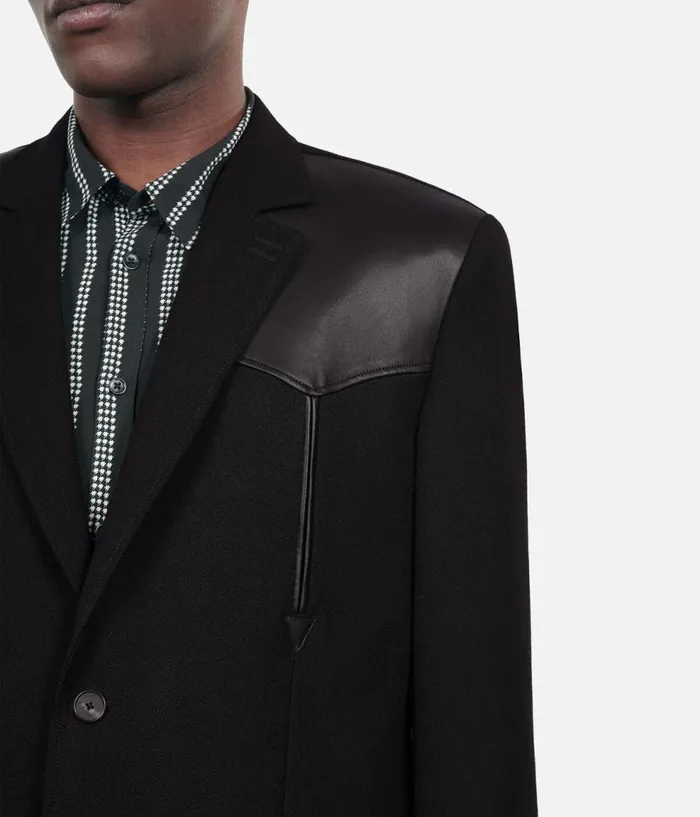Men Blazers and Suits THE KOOPLES Black Wool Jacket With Lambskin Details Men Blazers and Suits THE KOOPLES Black Wool Jacket With Lambskin Details