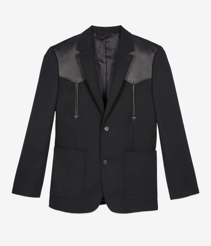 Men Blazers and Suits THE KOOPLES Black Wool Jacket With Lambskin Details Men Blazers and Suits THE KOOPLES Black Wool Jacket With Lambskin Details