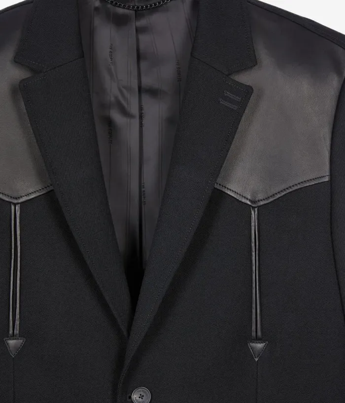 Men Blazers and Suits THE KOOPLES Black Wool Jacket With Lambskin Details Men Blazers and Suits THE KOOPLES Black Wool Jacket With Lambskin Details