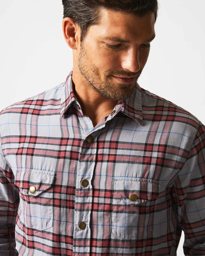 Men Bold Plaid Western Snap Front Shirt Greymulti Billy Reid Shirting