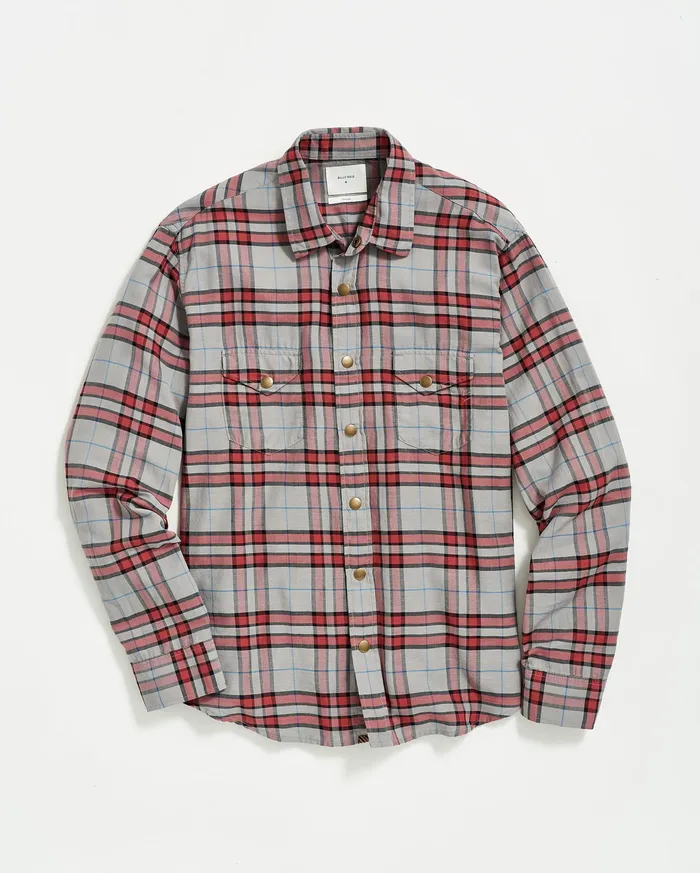 Men Bold Plaid Western Snap Front Shirt Greymulti Billy Reid Shirting