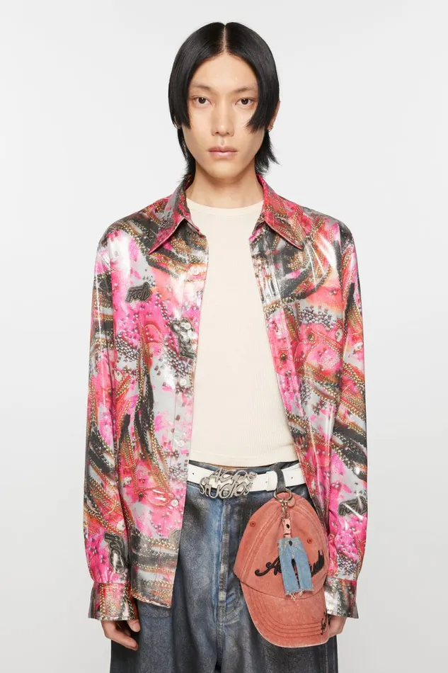 Men Buttonup Shirt Foil Print Pink Multicolor Acne Studios Shirts