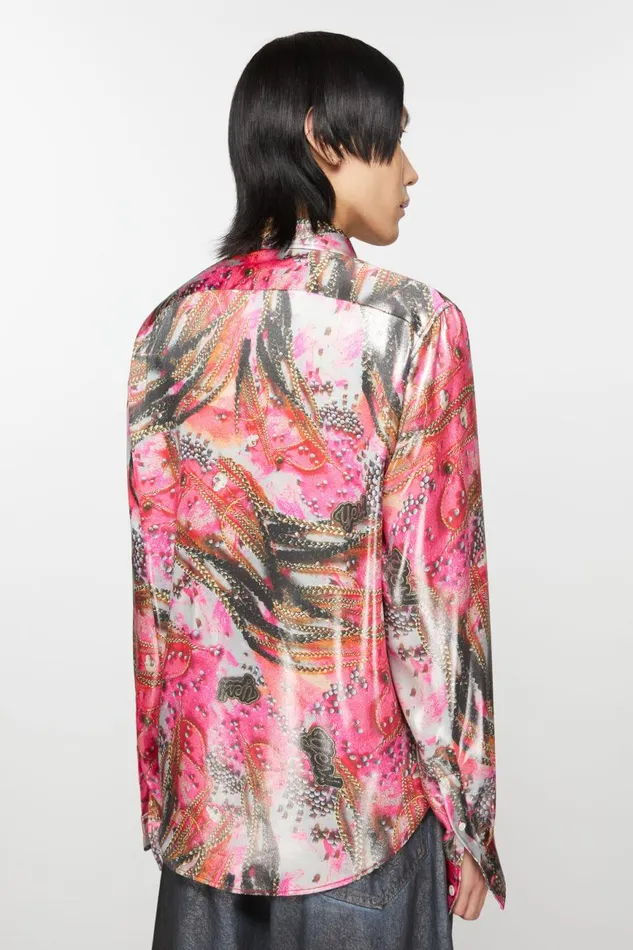 Men Buttonup Shirt Foil Print Pink Multicolor Acne Studios Shirts