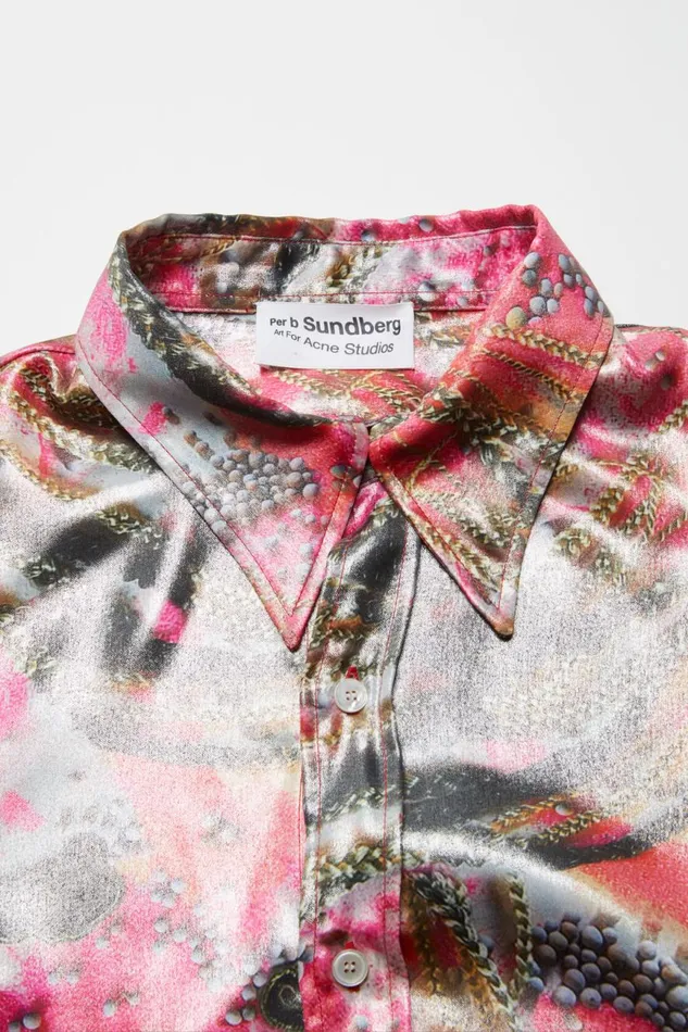 Men Buttonup Shirt Foil Print Pink Multicolor Acne Studios Shirts