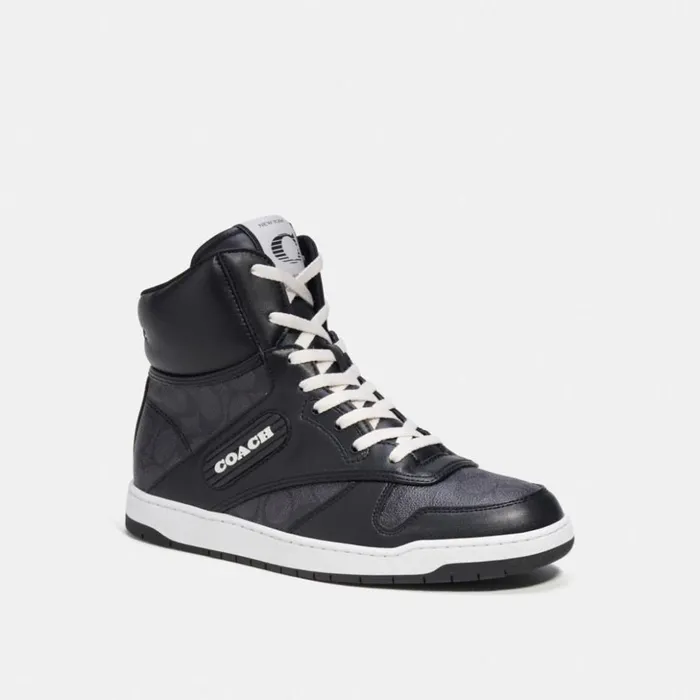 Men C202 High Top Sneaker In Signature Canvas Charcoalblack Coach Sneakers