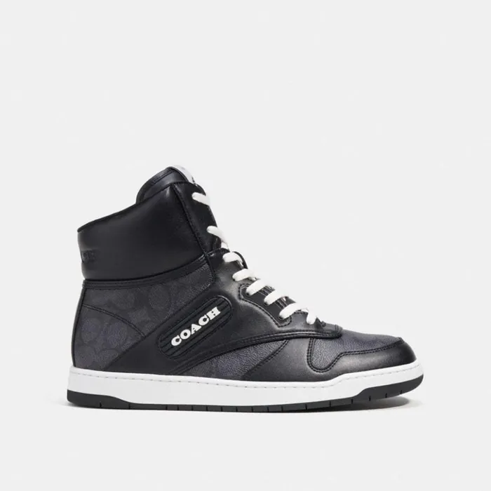 Men C202 High Top Sneaker In Signature Canvas Charcoalblack Coach Sneakers