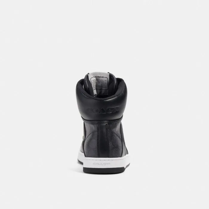 Men C202 High Top Sneaker In Signature Canvas Charcoalblack Coach Sneakers