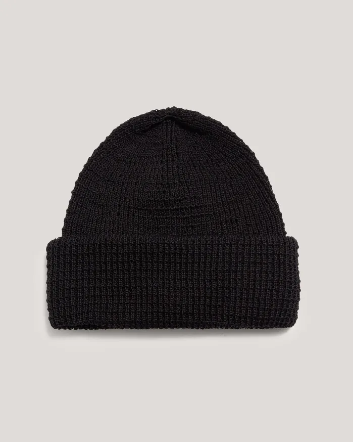 Men Cableami Waffle Beanie Hat Black YMC Headwear