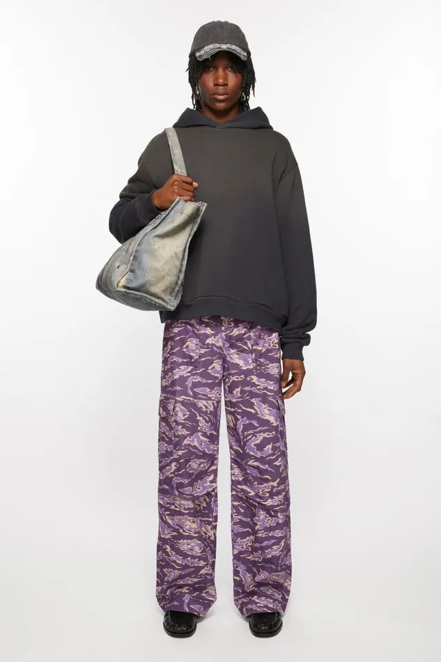 Men Cargo Print Trousers Purple Multi Acne Studios Trousers