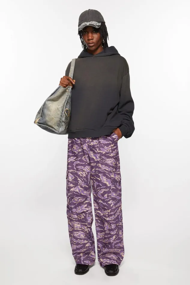 Men Cargo Print Trousers Purple Multi Acne Studios Trousers