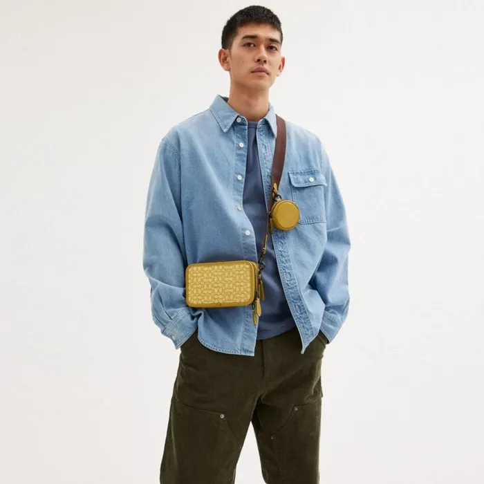 Men Charter Slim Crossbody In Micro Signature Jacquard Yellowflax Coach Messenger and Crossbody