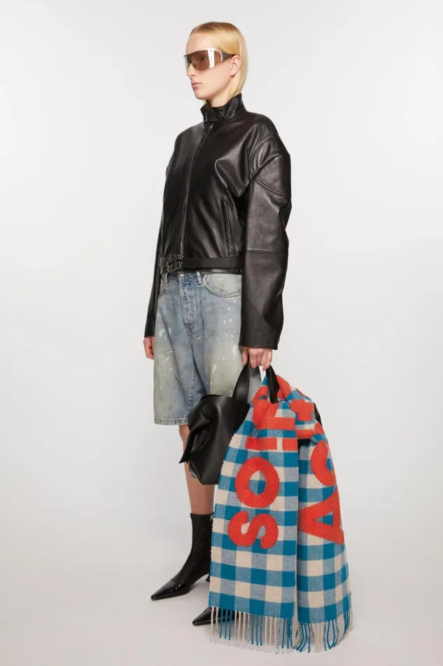 Men Check Logo Scarf Turquoise Blueorange Acne Studios Scarves