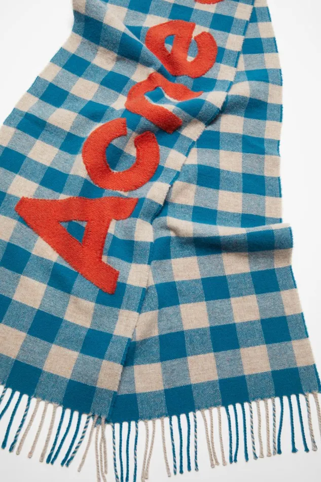 Men Check Logo Scarf Turquoise Blueorange Acne Studios Scarves