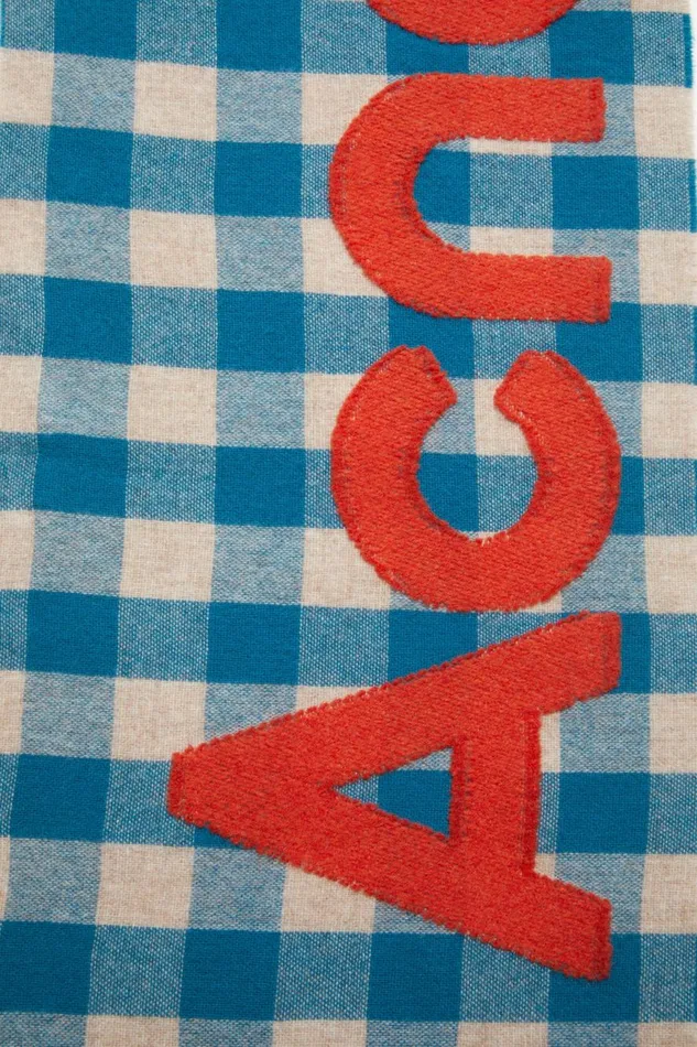 Men Check Logo Scarf Turquoise Blueorange Acne Studios Scarves