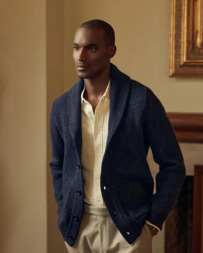 Men Chevron Ranch Cardigan Navy Billy Reid Sweaters and Sweatshirts