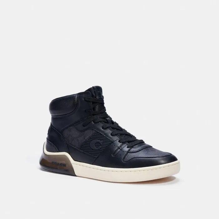 Men Citysole High Top Sneaker In Signature Canvas Charcoal Black Coach Sneakers