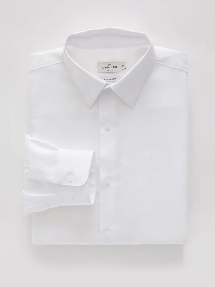 Men Clothing Cyrillus Herringbone Classic Fit Shirt Blanc