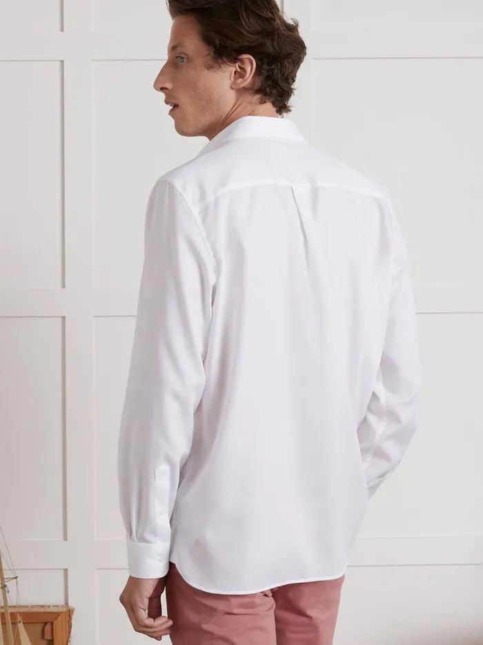 Men Clothing Cyrillus Herringbone Classic Fit Shirt Blanc