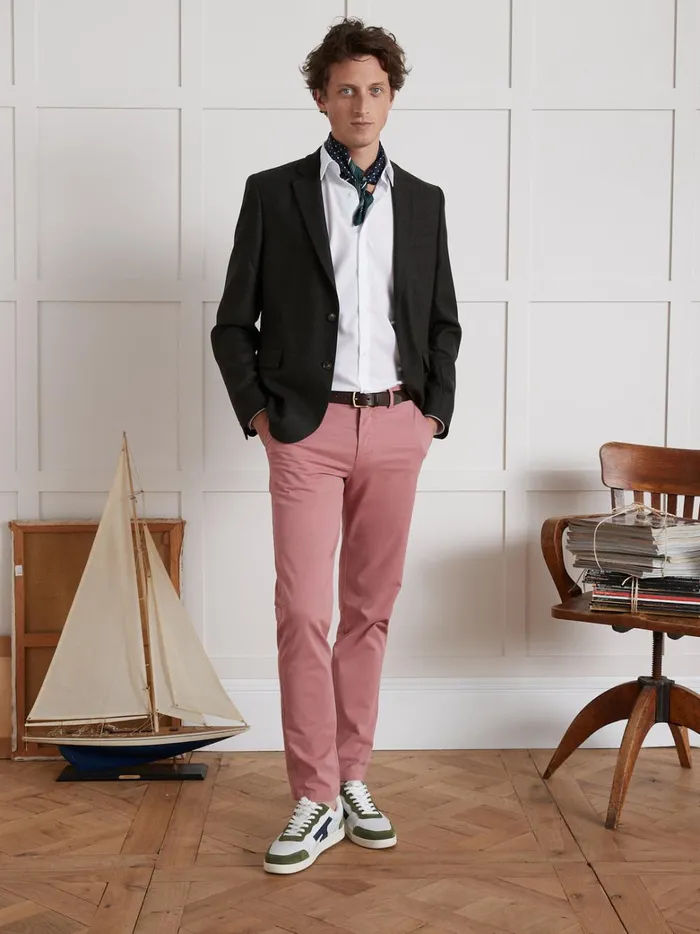 Men Clothing Cyrillus Herringbone Classic Fit Shirt Blanc