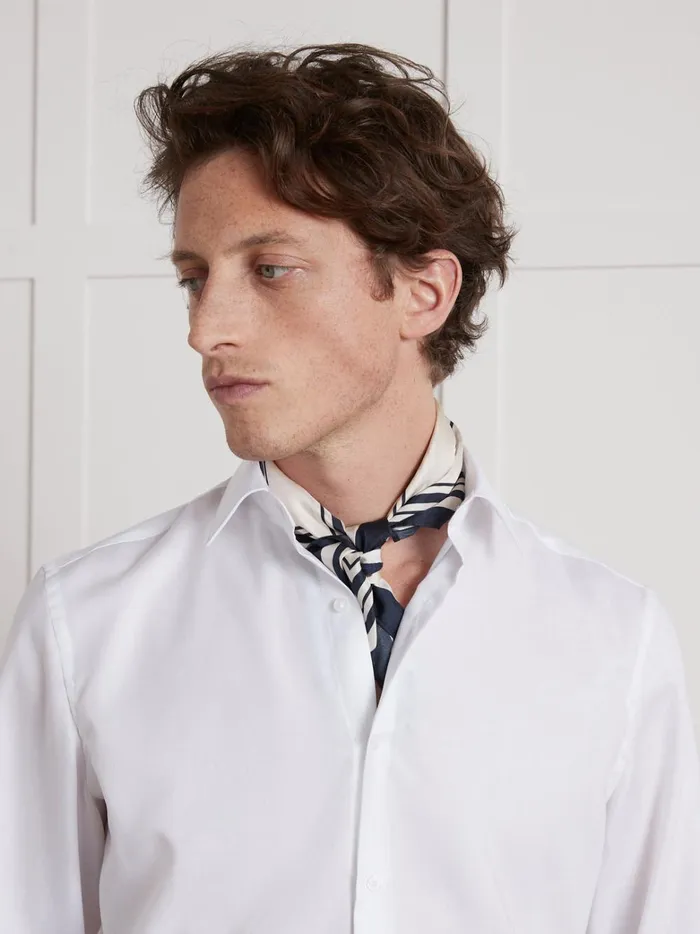 Men Clothing Cyrillus Herringbone Classic Fit Shirt Blanc