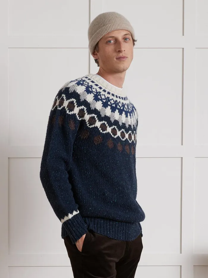 Men Clothing Cyrillus Jacquard Sweater Bleu