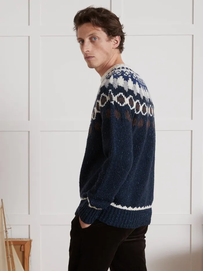 Men Clothing Cyrillus Jacquard Sweater Bleu